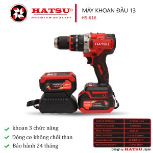 Khoan 616 - Hatsu
- Thông tin sản phẩm: máy khoan pin, máy khoan cầm tay, máy khoan vít , máy bắn vít HATSU Ưu điểm của máy khoan pin HATSU Thiết kế chắc chắn, độ hoàn thiện sản phẩm cao. Điện thế Pin lớn chuẩn dung lượng .
Thiết kế hiện đại, sử dụng động cơ không chổi than nên máy cực kỳ mạnh mẽ , bền bỉ. tiết kiệm pin cho thời gian sử dụng lâu hơn. Máy khoan pin HATSU sử dụng các linh kiện chính hãng nên có độ bền rất cao Máy khoan pin phục vụ tốt cho công việc khoan sắt nhôm, khoan gỗ, siết mở ốc vít..
trở nên dễ dàng hơn rất nhiều. Sử dụng rộng rãi trong gia đình hoặc thi công lắp đặt công trình. Máy khoan pin, máy khoan mini dùng pin được thiết kế chuyên dụng và công nghệ cải tiến cho nên khoan mạnh mẽ và hiệu quả