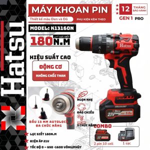 [ HS K13160N ] Máy Khoan Đầu 13mm Hatsu- Lực siết 180N - Động Cơ Không Chổi Than - Lõi Đồng 100% - Siêu Khỏe