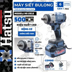 Máy siết bulong HATSU HS2512 là dòng máy cầm tay sử dụng pin 21V, thiết kế nhỏ gọn nhưng lực siết mạnh mẽ, phù hợp cho anh em thợ sửa xe, cơ khí và công trình.

Sản phẩm sử dụng động cơ không chổi than hiệu suất cao, cho khả năng siết/mở bulong nhanh chóng, giúp tiết kiệm thời gian – tăng năng suất làm việc. Đi kèm pin dung lượng lớn, máy đáp ứng tốt nhu cầu làm việc liên tục trong ngày.